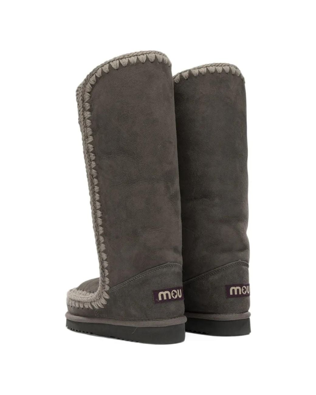 Mou Gray Eskimo Crochet-Trim Sheepskin Boots