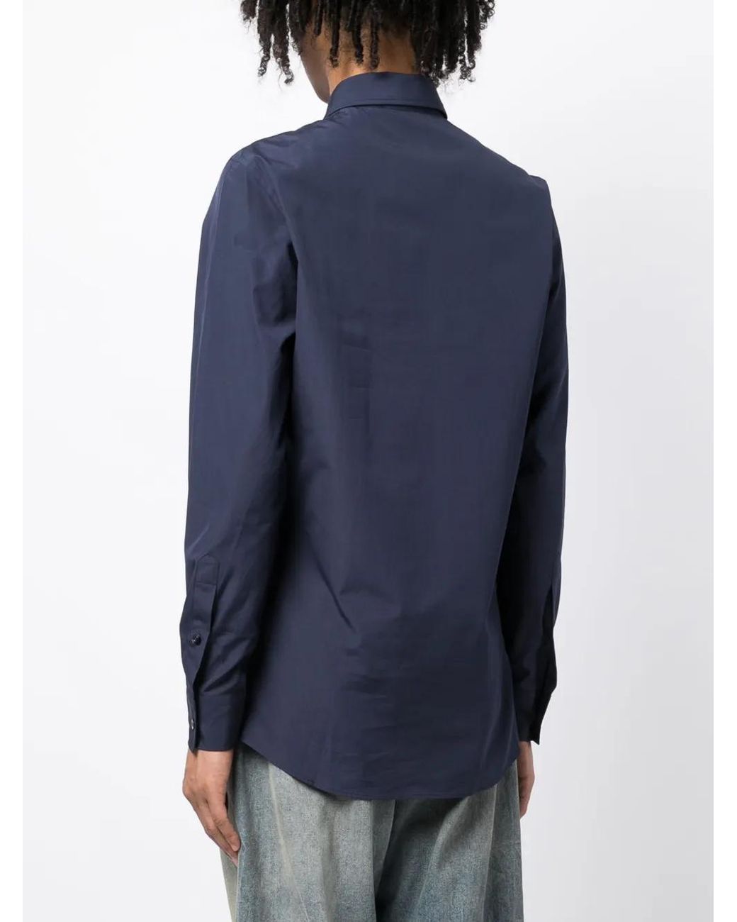 Moschino Blue Logo-Embroidered Cotton Shirt for men