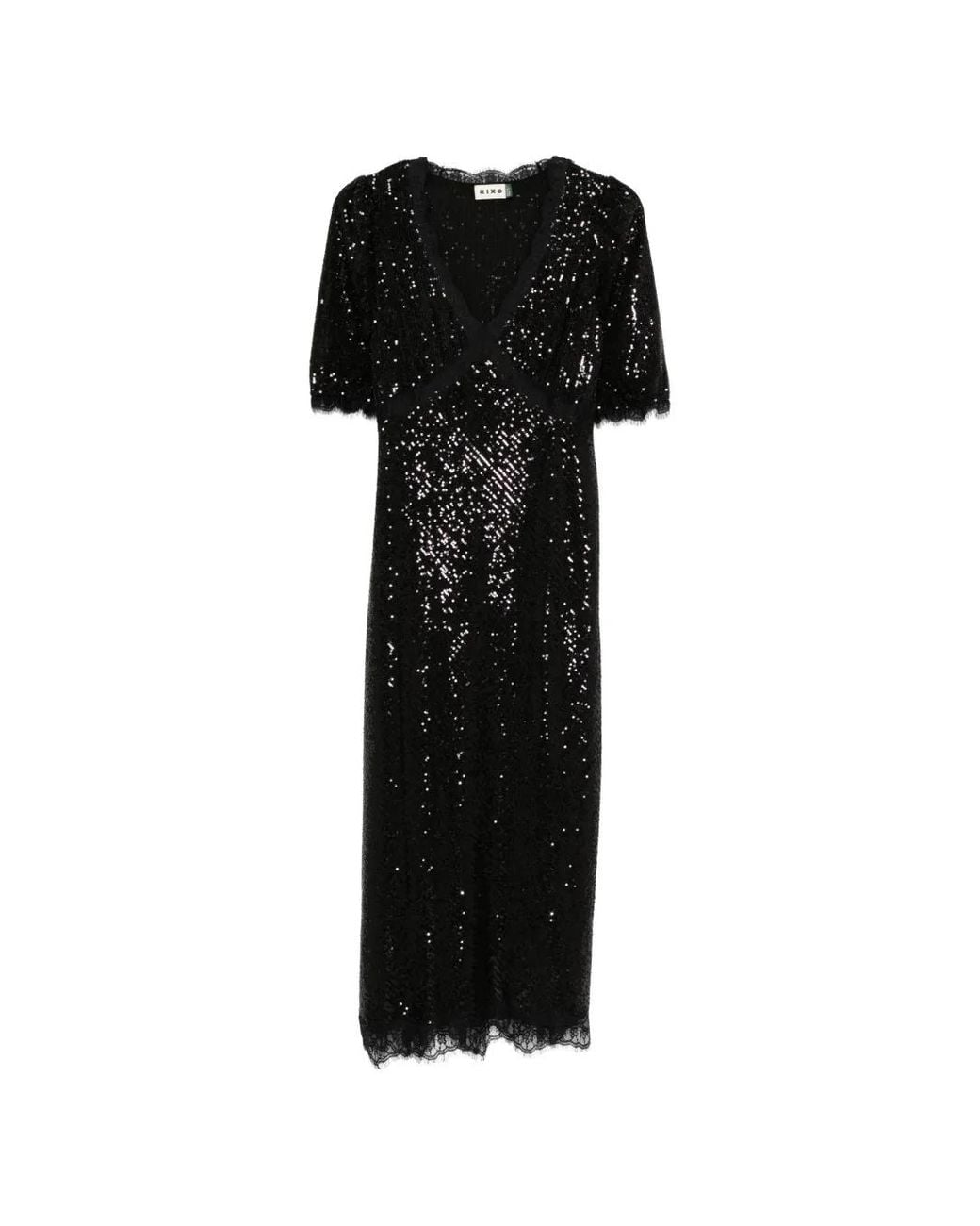 Rixo Black Verena Lace Sequin-Embellished Midi Dress