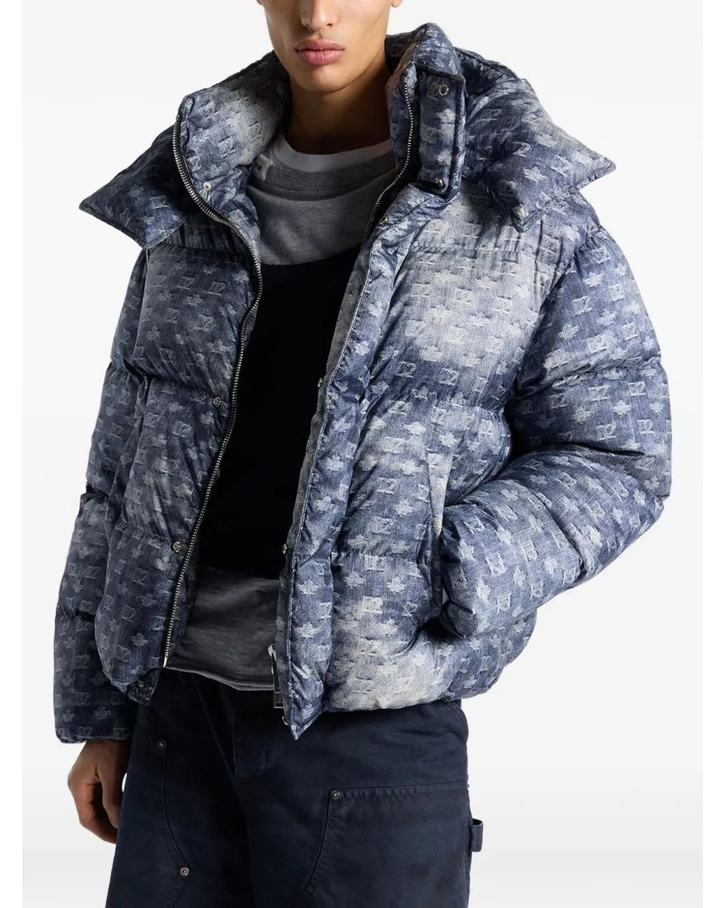 DSquared² Blue Monogrammed Down Jacket for men
