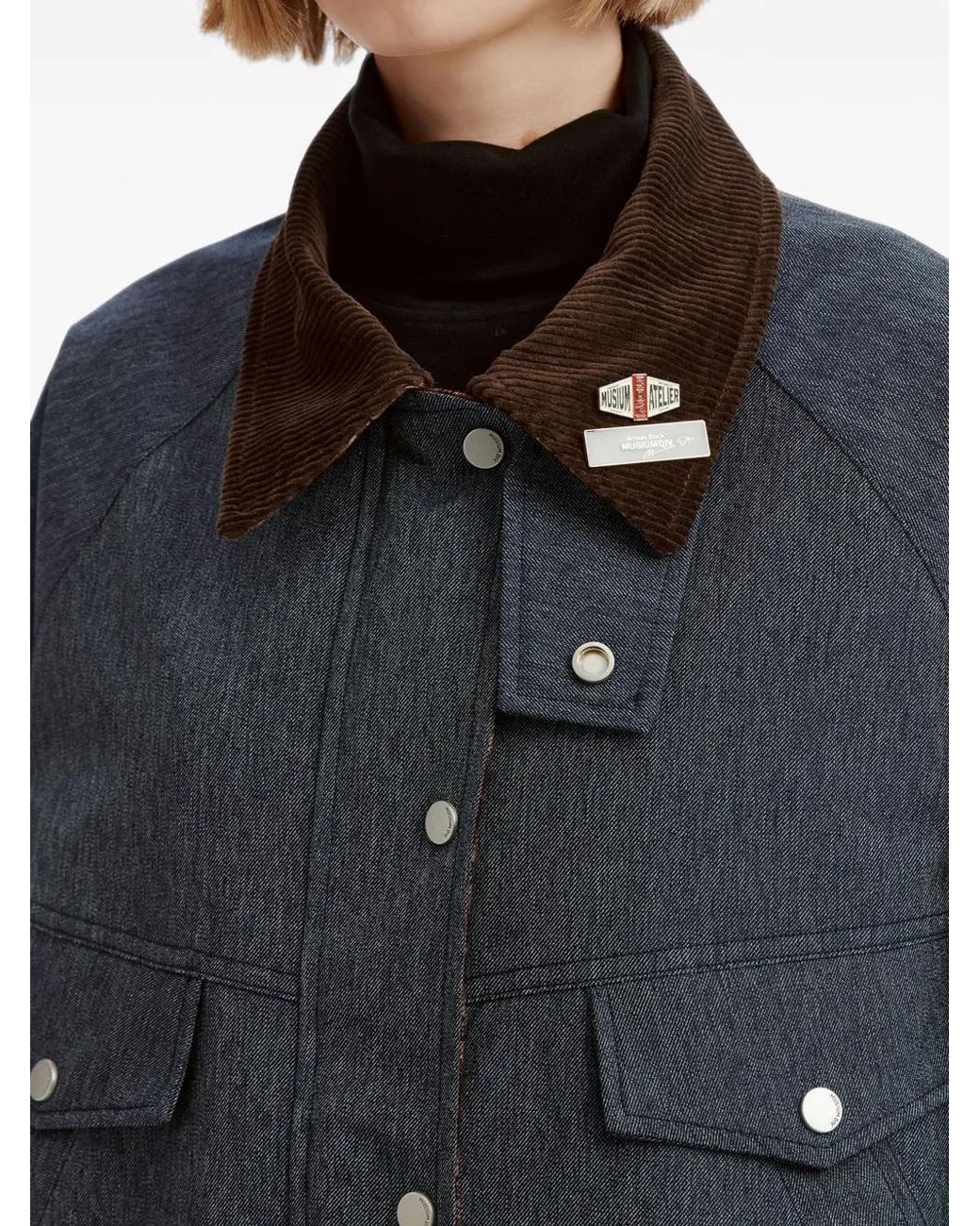 Musium Div. Blue Quilted-Panel Corduroy-Collar Jacket