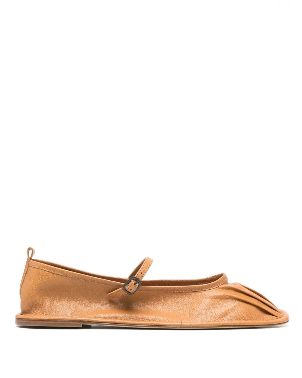 Hereu Brown Pleated-Toe Ballet Flats