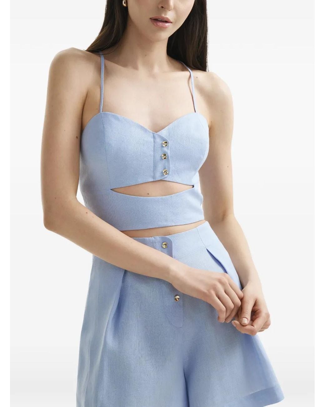Mia Peculiar Blue Sweetheart-Neck Top