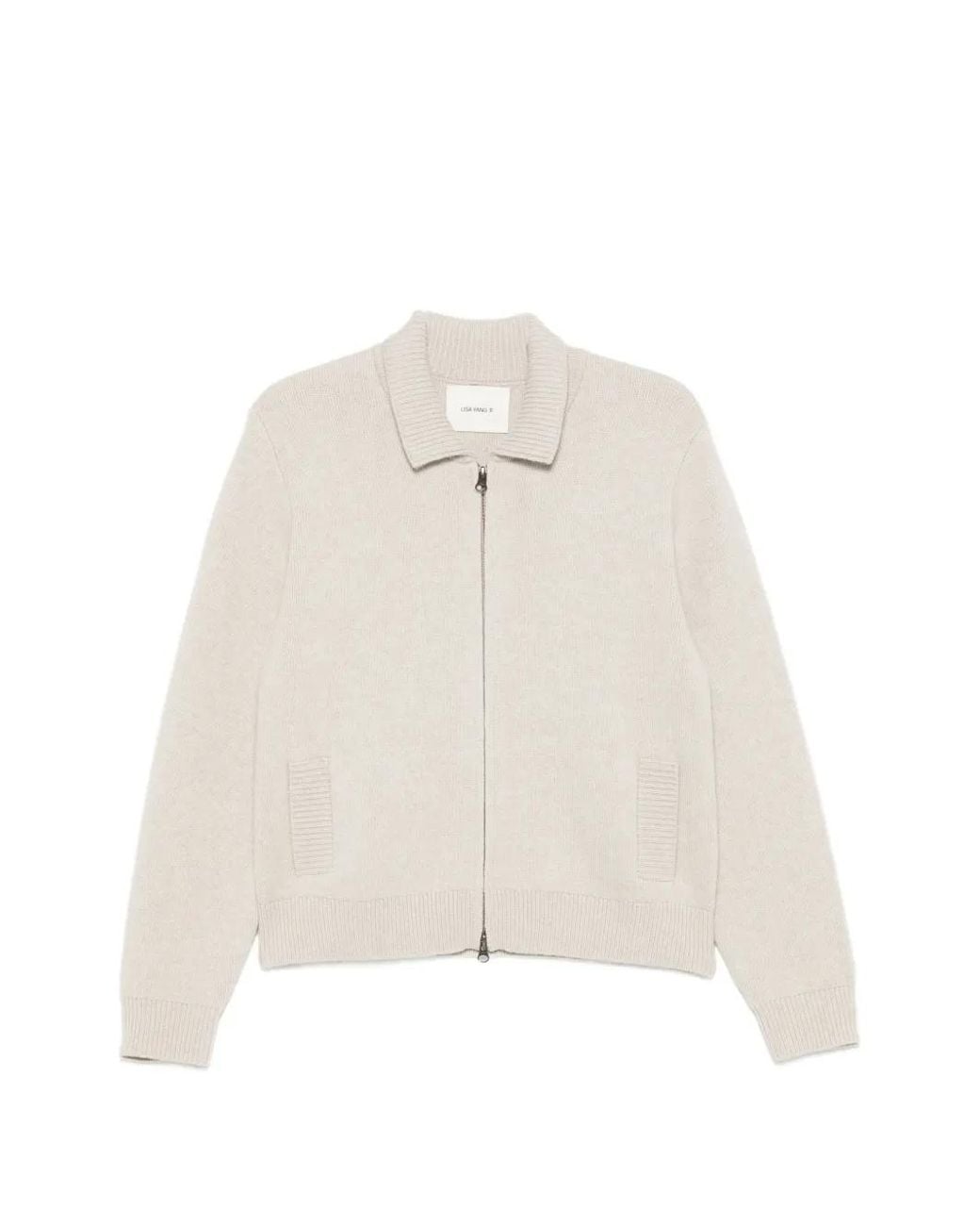 Lisa Yang White Aleya Zip-Up Collared Sweater