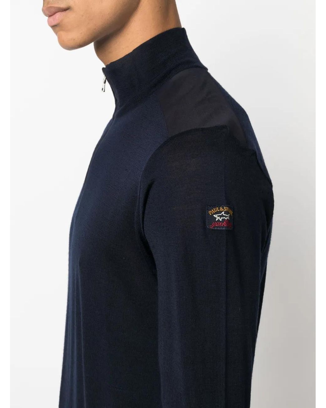 Paul & Shark Blue Logo-Patch Roll-Neck Jumper for men