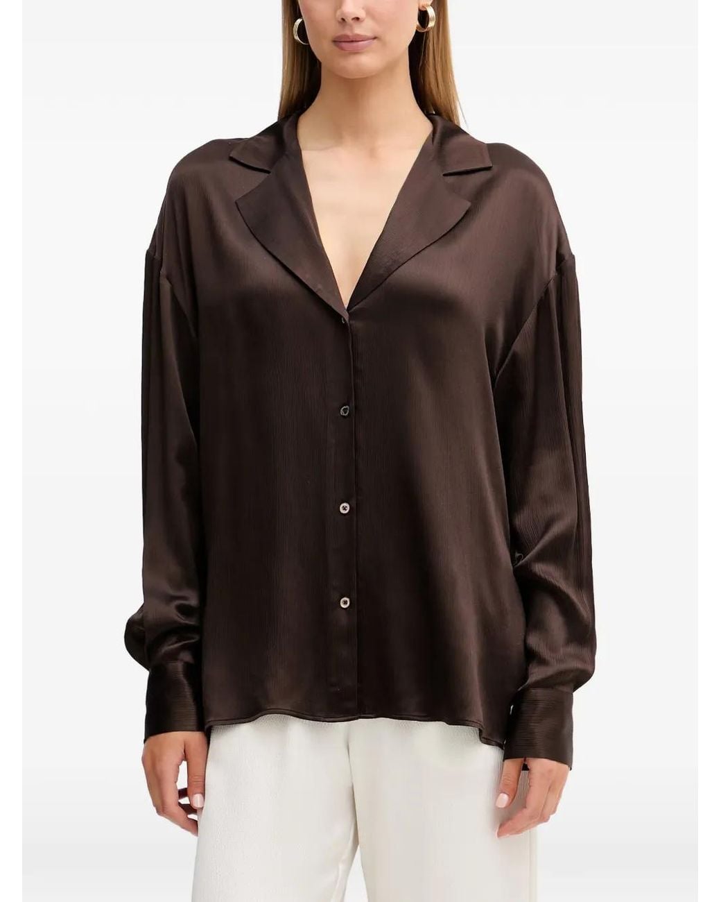 La Mania Black Kai Satin-Finish Button-Up Shirt