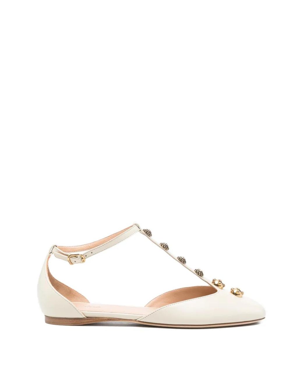 Chloé Natural Celest T-Bar Embellished Ballet Flats