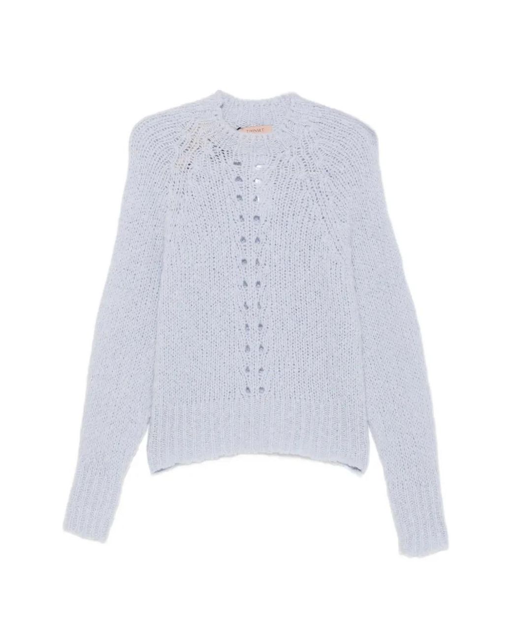 Twinset White Pointelle-Knit Raglan-Sleeve Sweater
