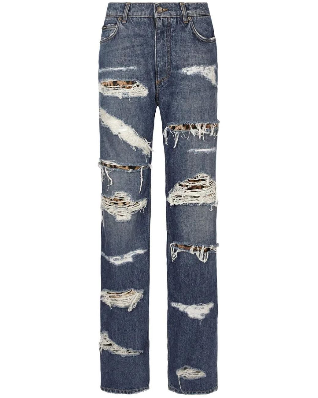 Dolce & Gabbana Blue Distressed-Effect Straight-Leg Jeans