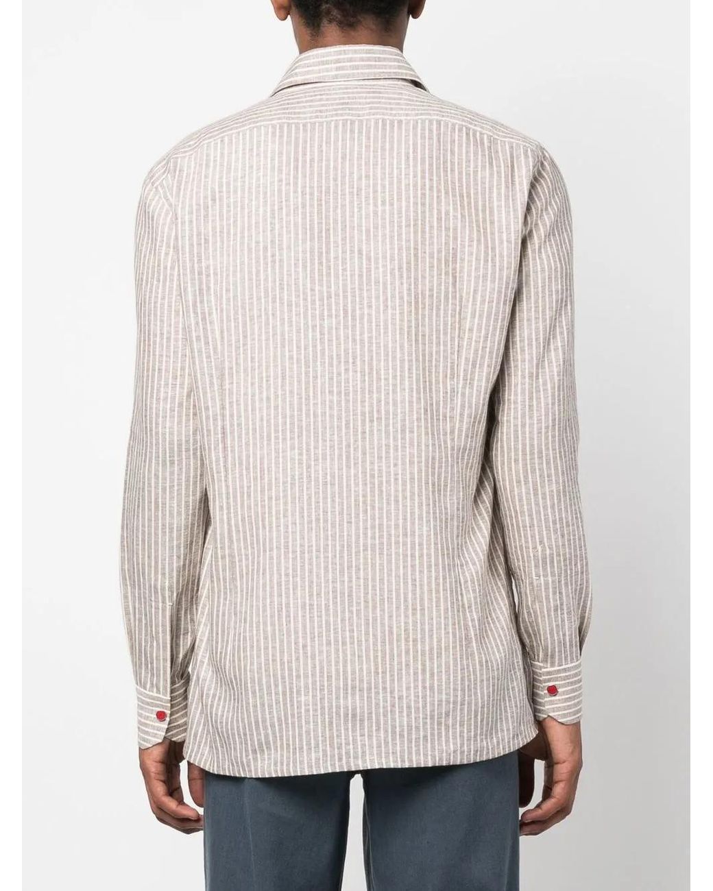 Kiton Brown Long-Sleeve Striped Shirt for men