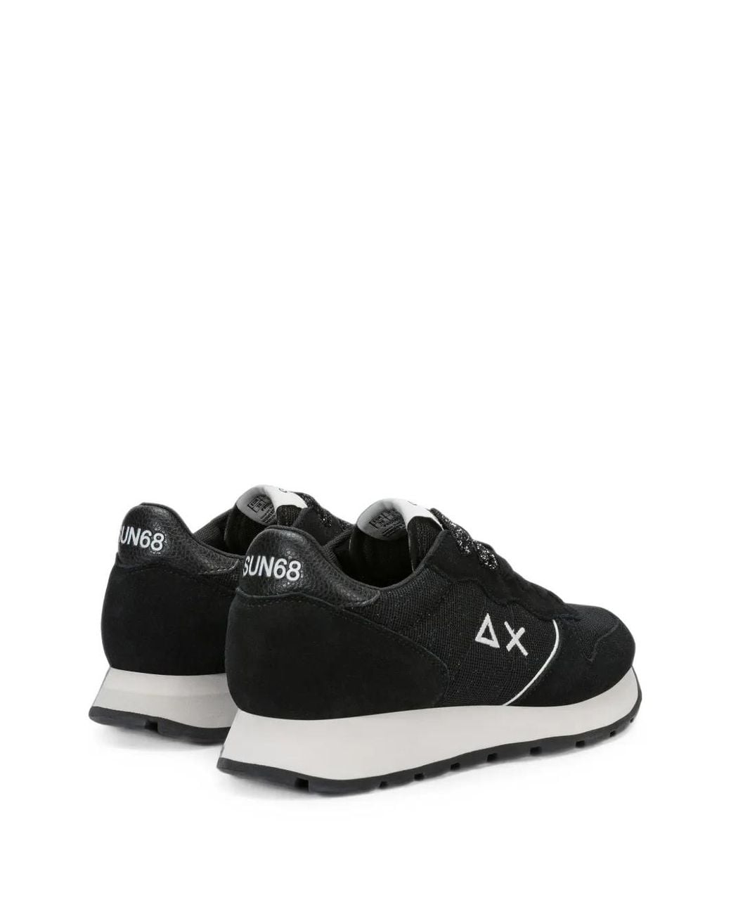 Sun 68 Black Ally Glitter Logo-Embroidered Sneakers