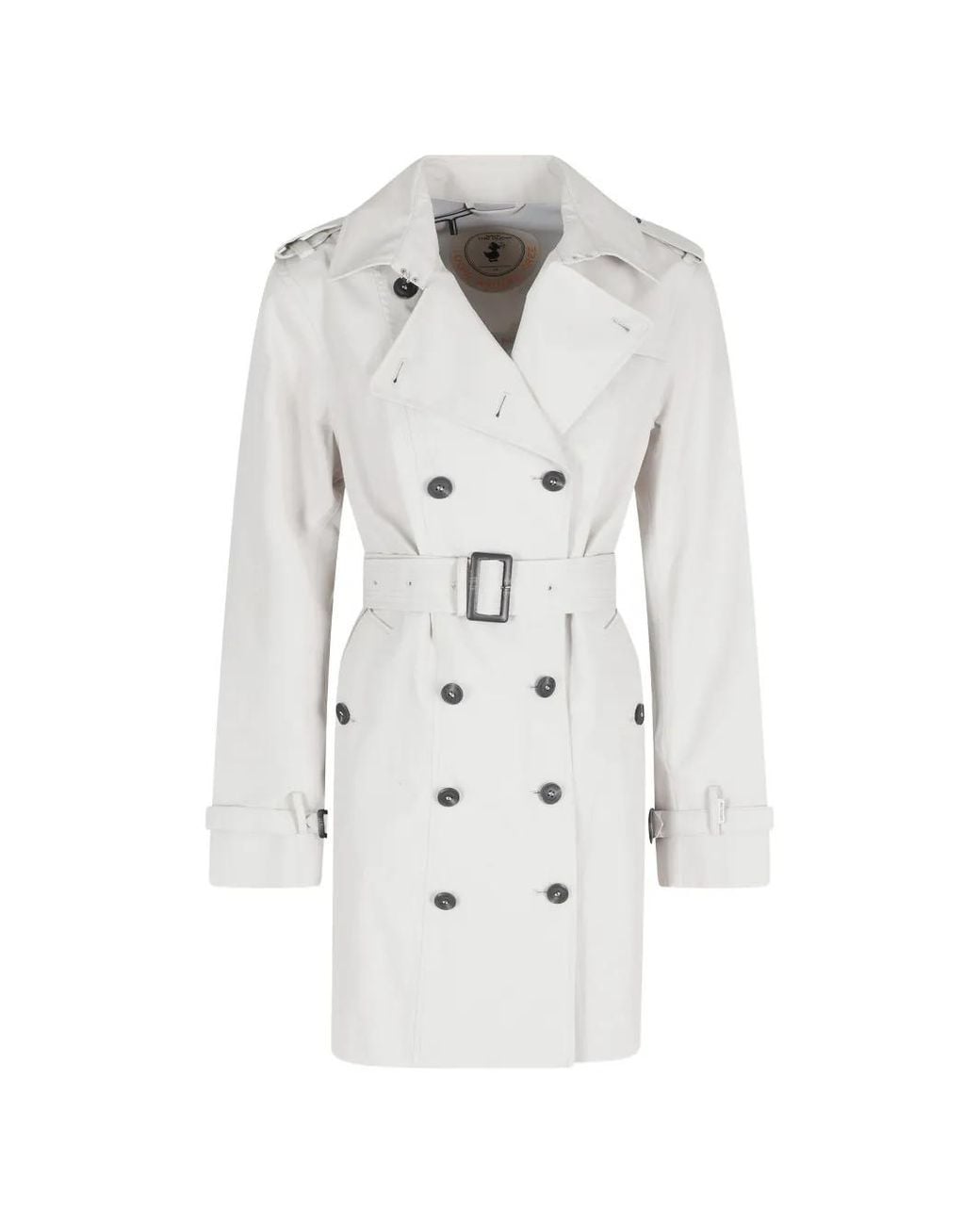 Save The Duck White Double-Breasted Belted Coat