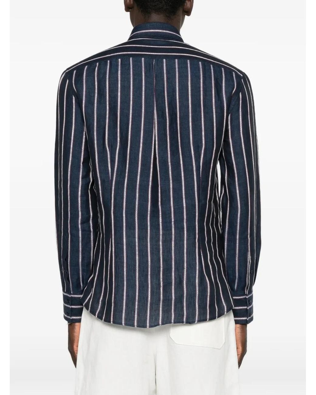 Brunello Cucinelli Blue Striped Shirt for men