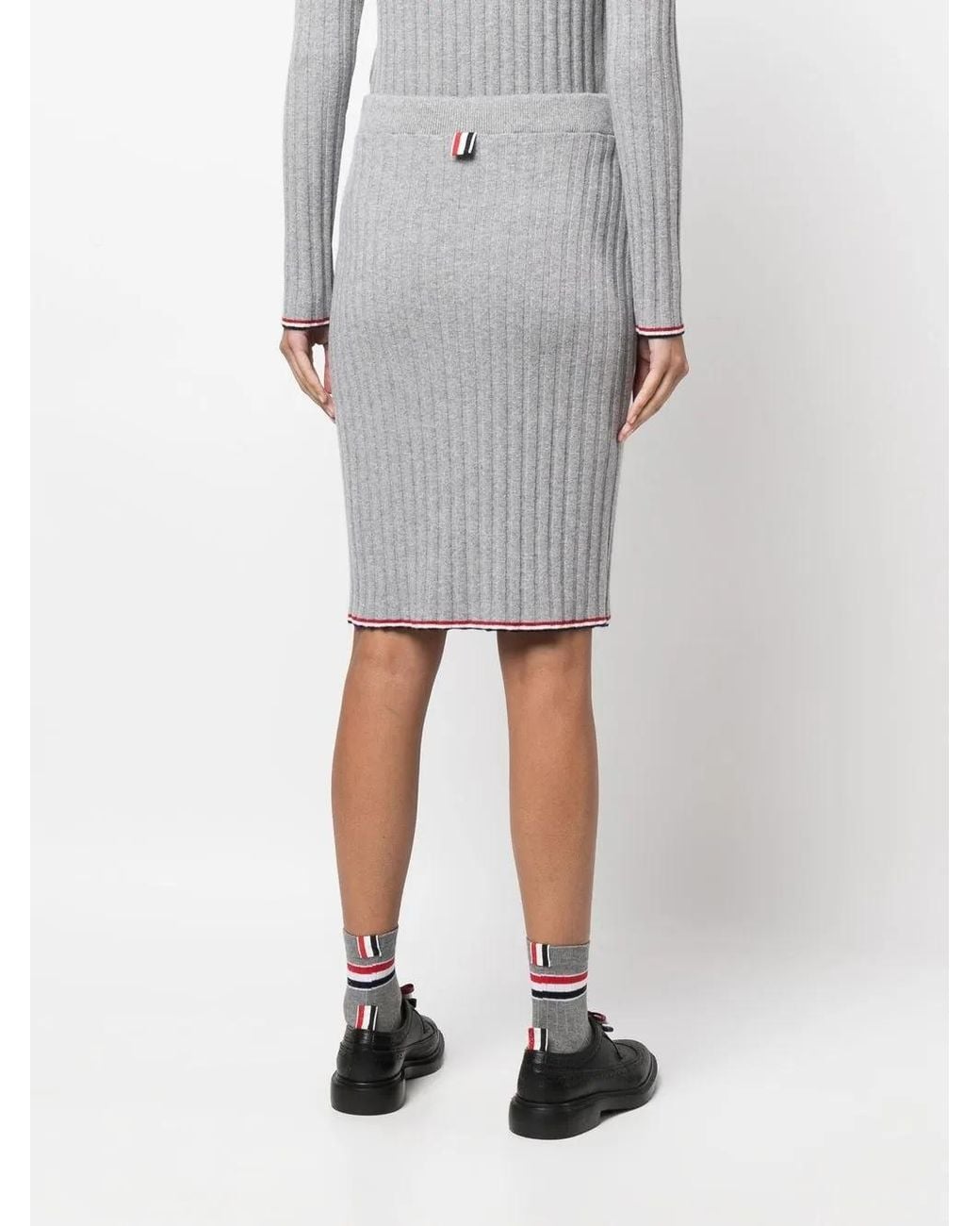 Thom Browne Gray Ribbed-Knit Cashmere Pencil Skirt