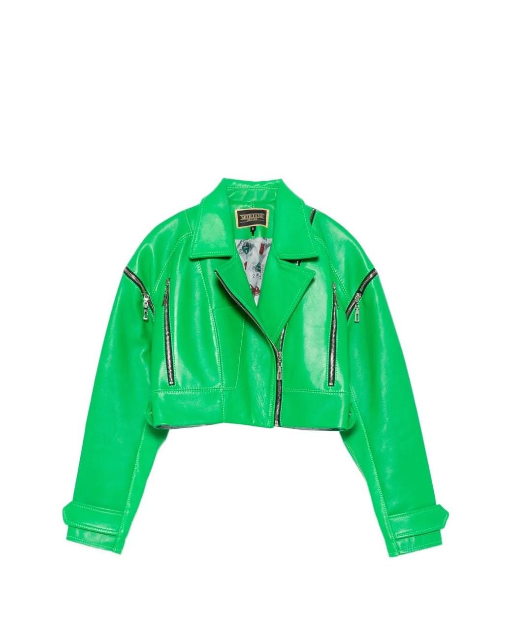 MITILIANE COUTURE Green Detachable-Sleeve Leather Jacket