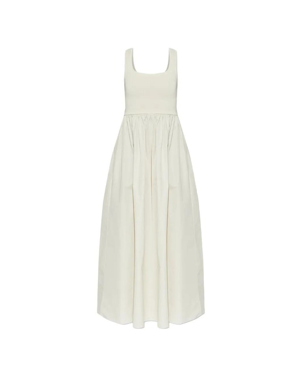 Matteau White Robe En Coton À Design Sans Manches Et Jupe Froncée