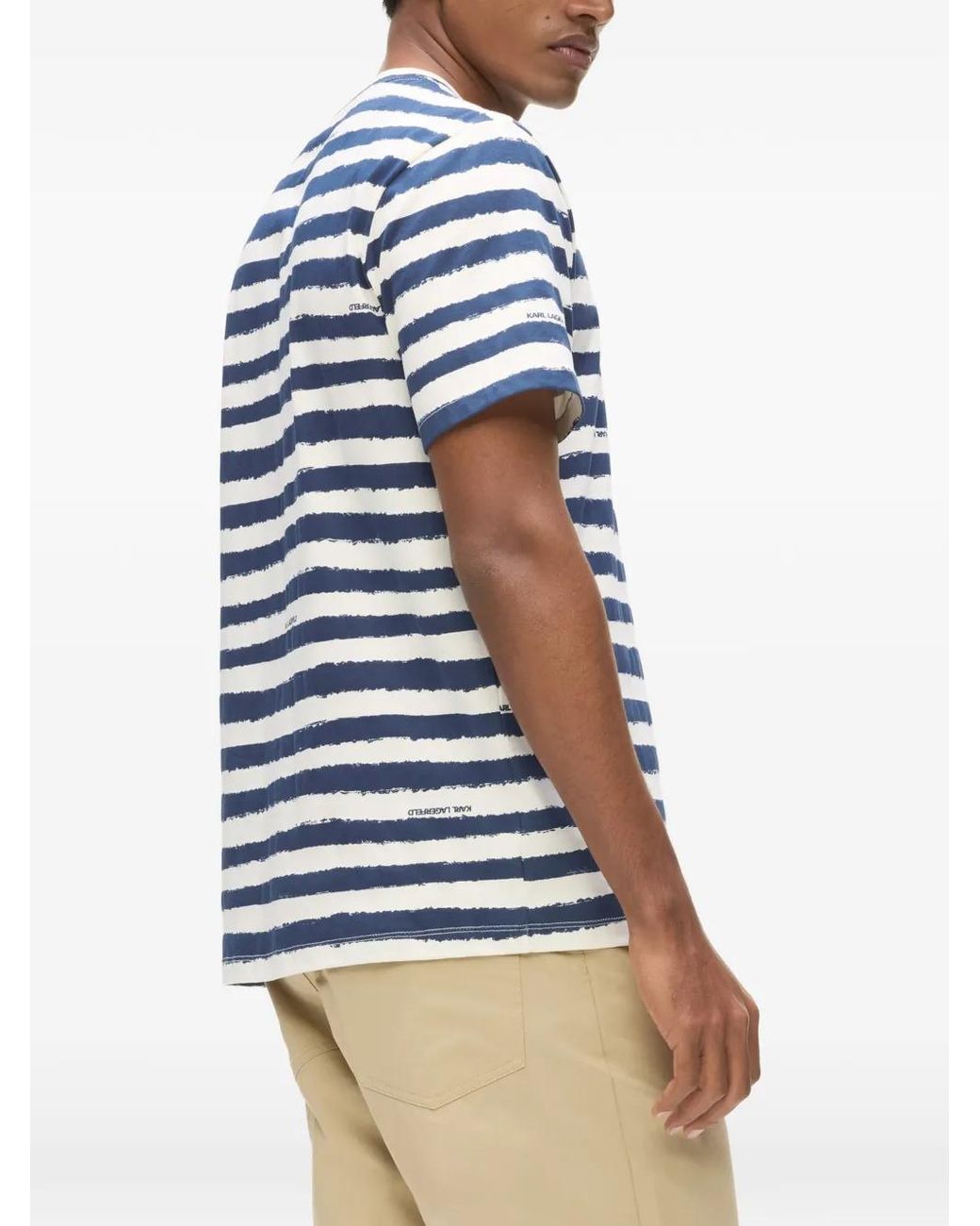 Karl Lagerfeld Blue Striped All-Over Print T-Shirt for men