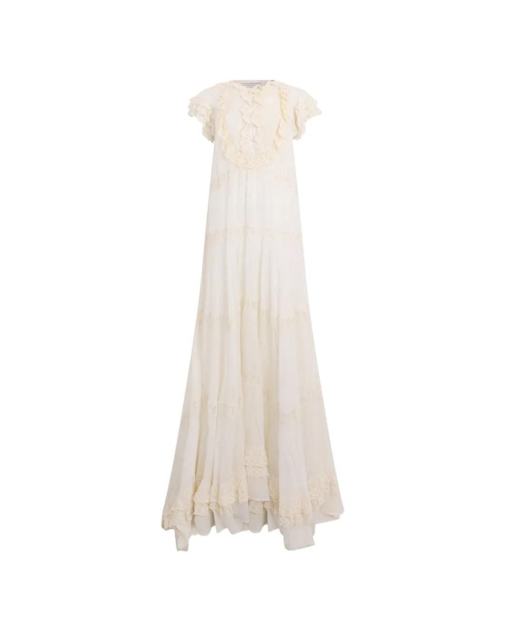 Philosophy Di Lorenzo Serafini White Robe Longue Volantée À Finitions En Dentelle