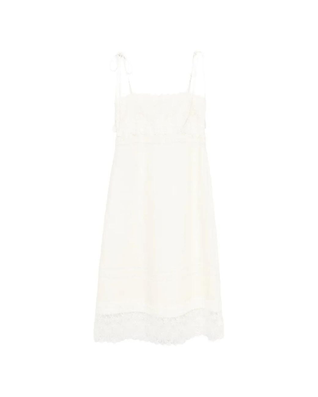 Valentino Garavani White Lace-Trim Midi Dress
