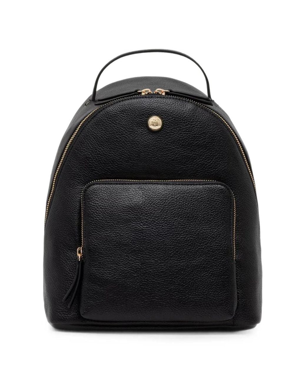 Twinset Black Grained-Effect Logo-Stud Backpack