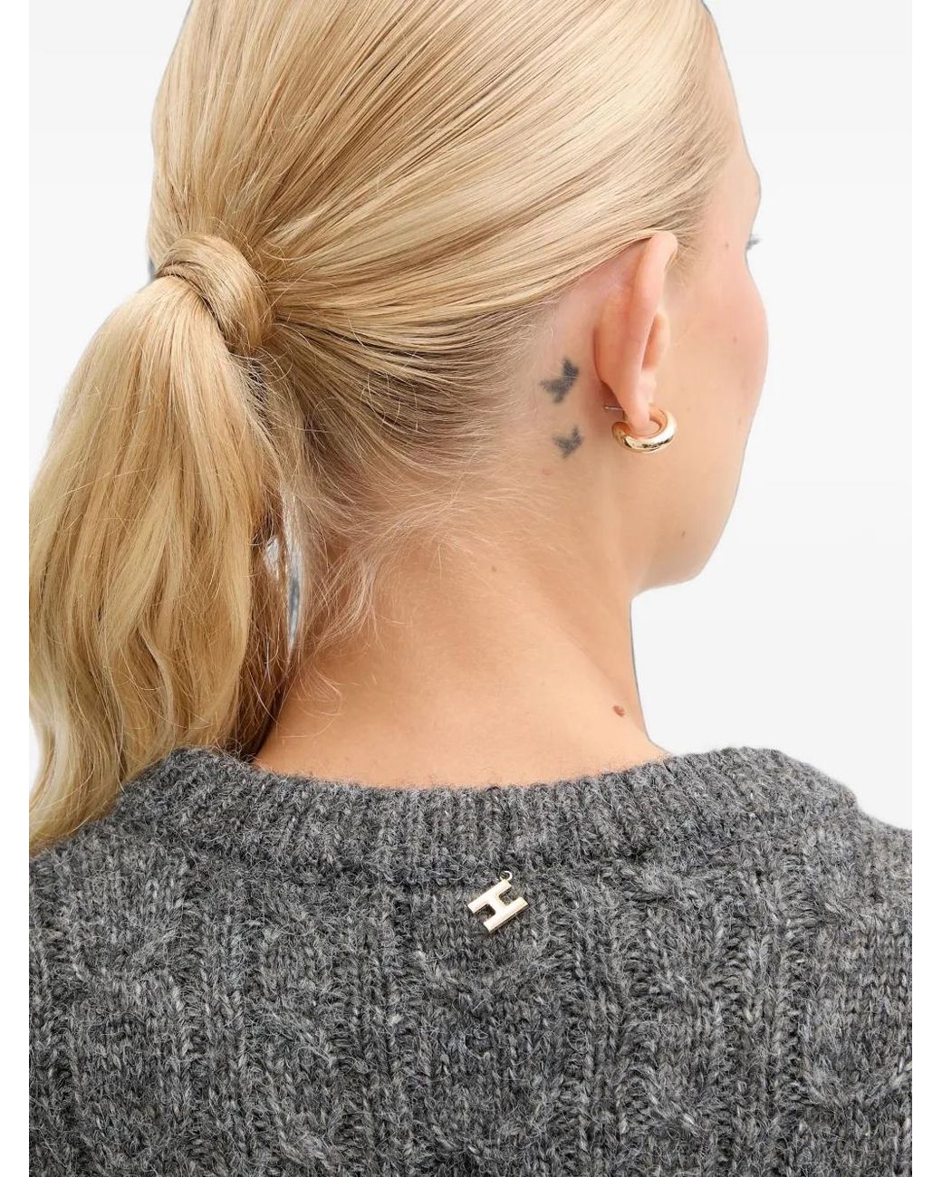 Silvian Heach Gray Cable Knit Sweater