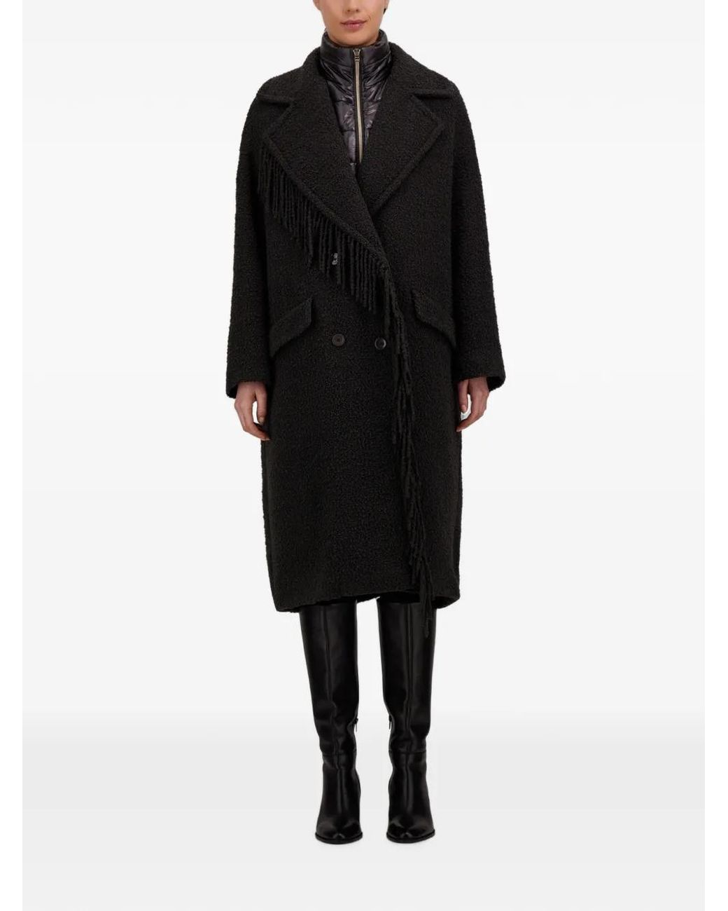 Herno Black Fringed Bouclé Coat