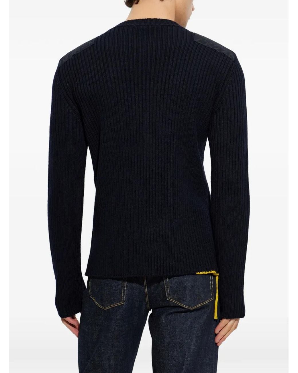 Fendi Blue Ribbed-Knit Shoulder-Patch Sweater for men