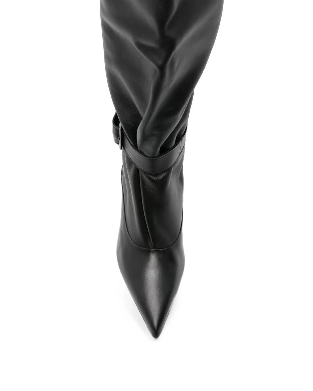 GISEL B Black Buckle-Strap Pointed-Toe Boots