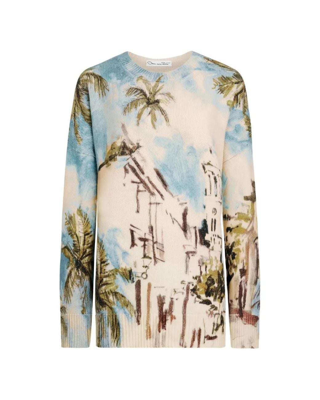 Oscar de la Renta White Dominican-Landscape Oversized Pullover