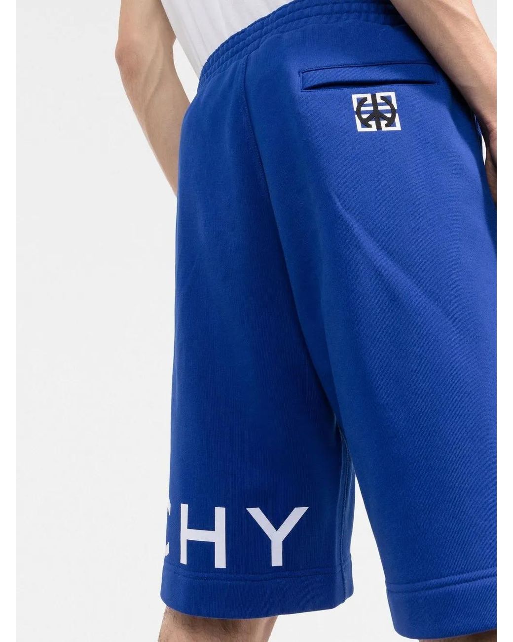 Givenchy Blue Logo-Print Knee-Length Track Shorts for men