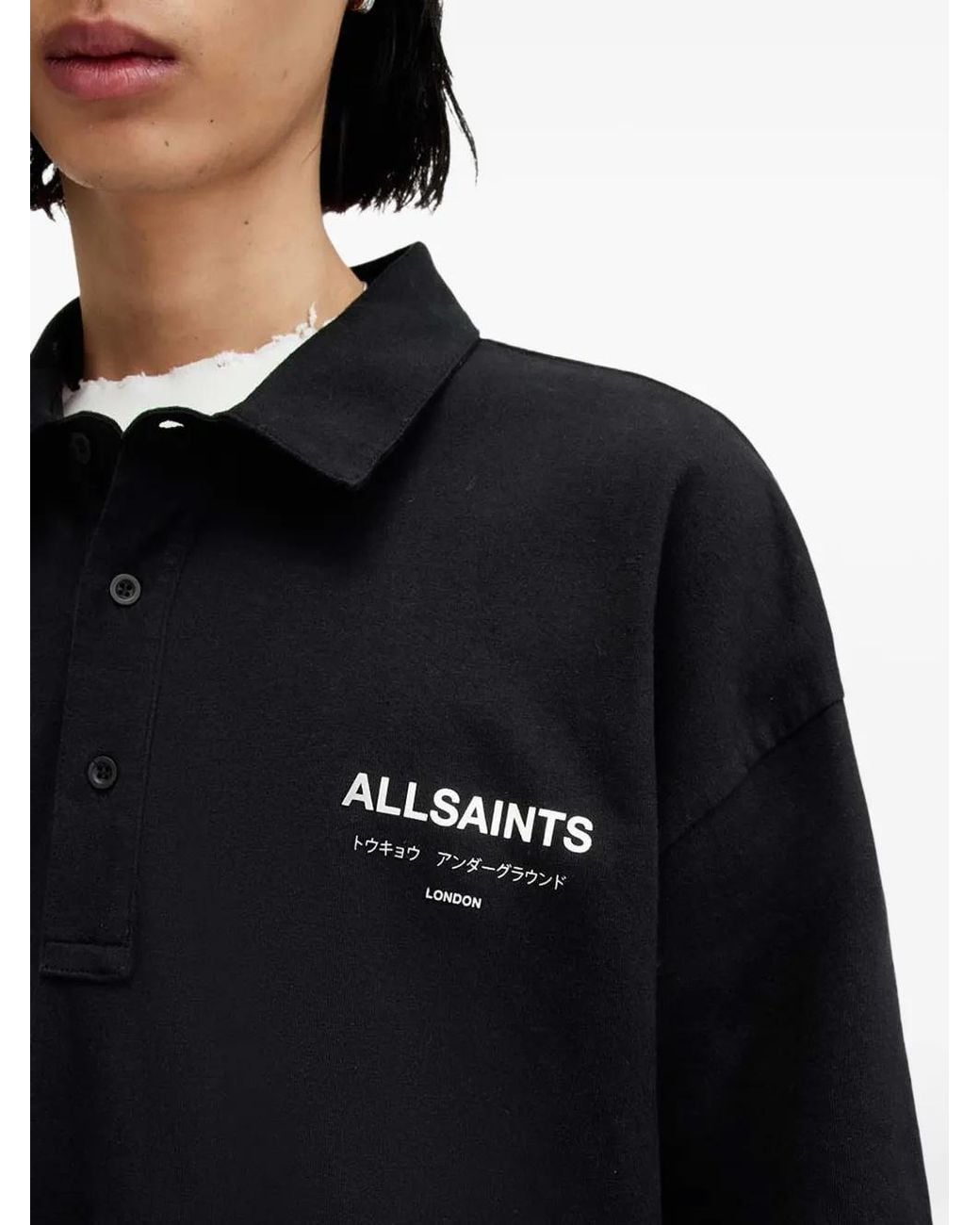 AllSaints Black Underground Short-Sleeved Polo Shirt for men