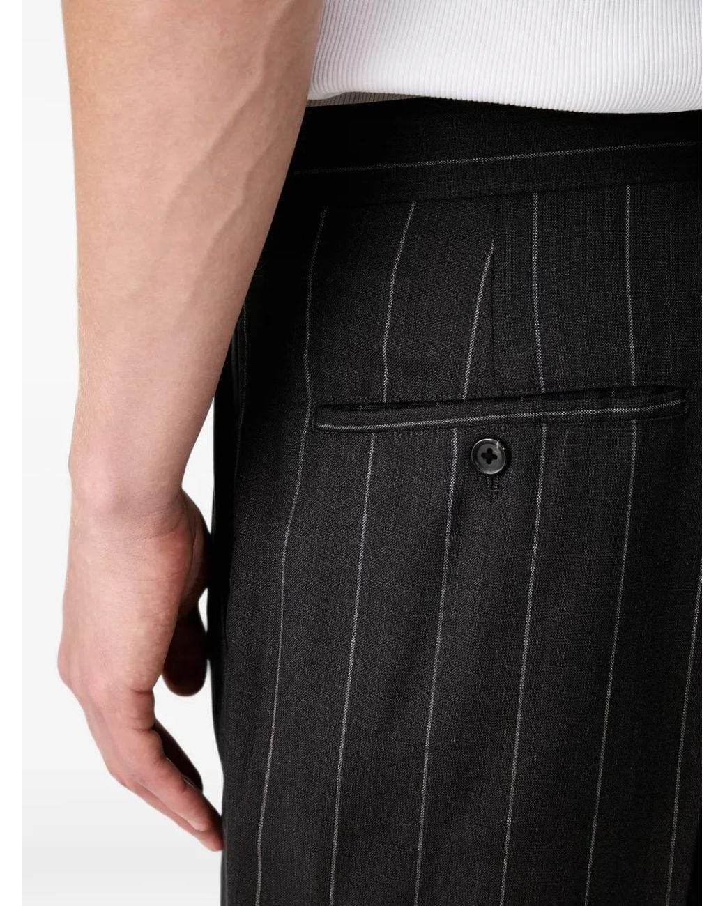 Wacko Maria Black Pinstripe-Print Pleated Shorts for men