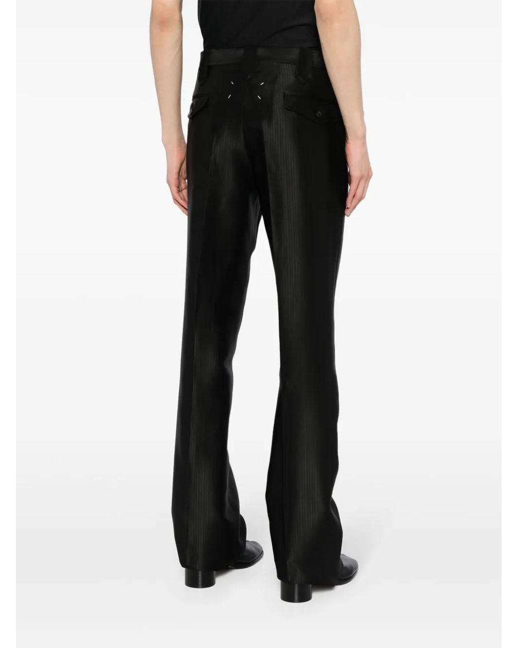 Maison Margiela Black Herringbone Straight-Leg Trousers for men