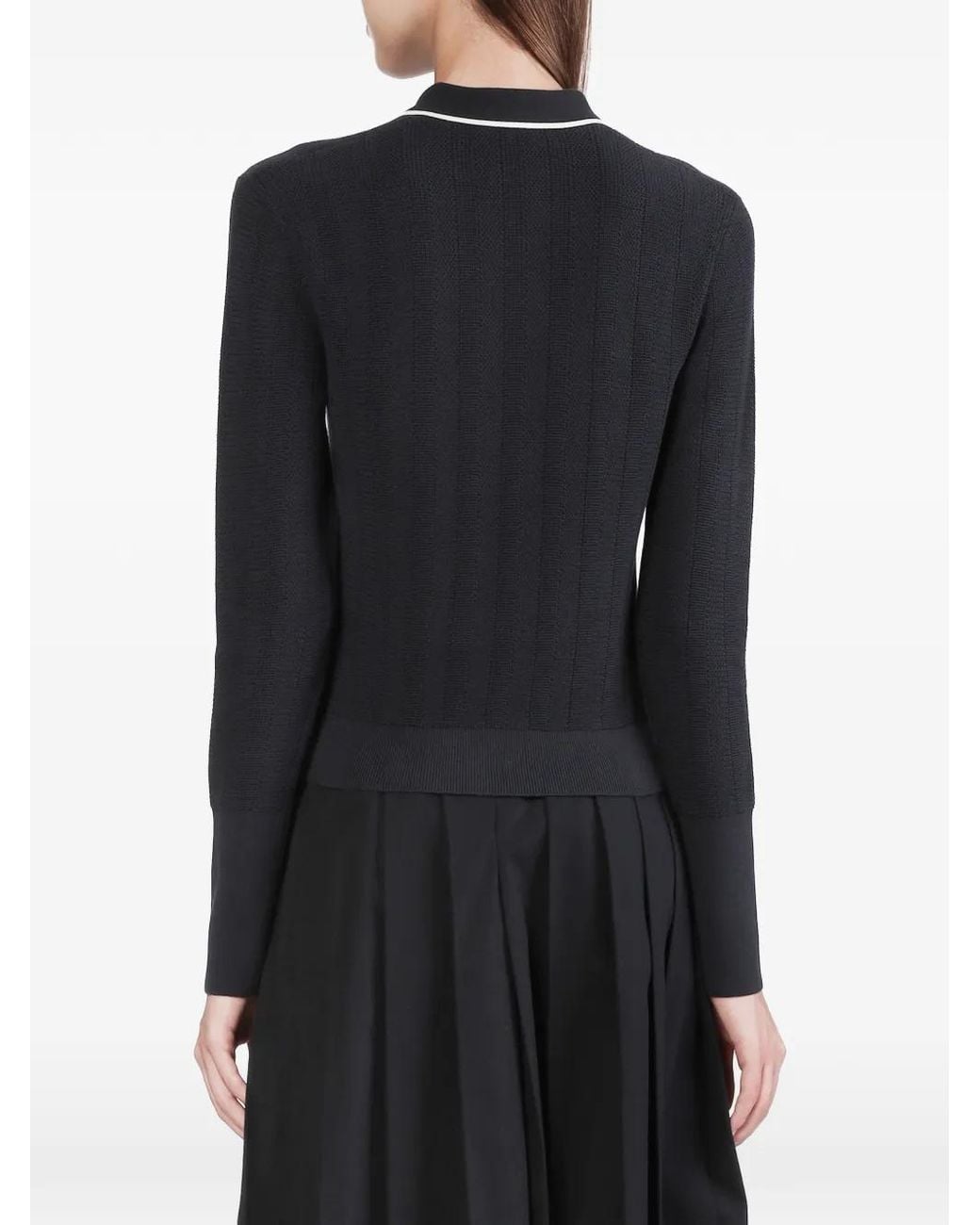 Fred Perry Black Textured-Knit Long-Sleeve Polo Top