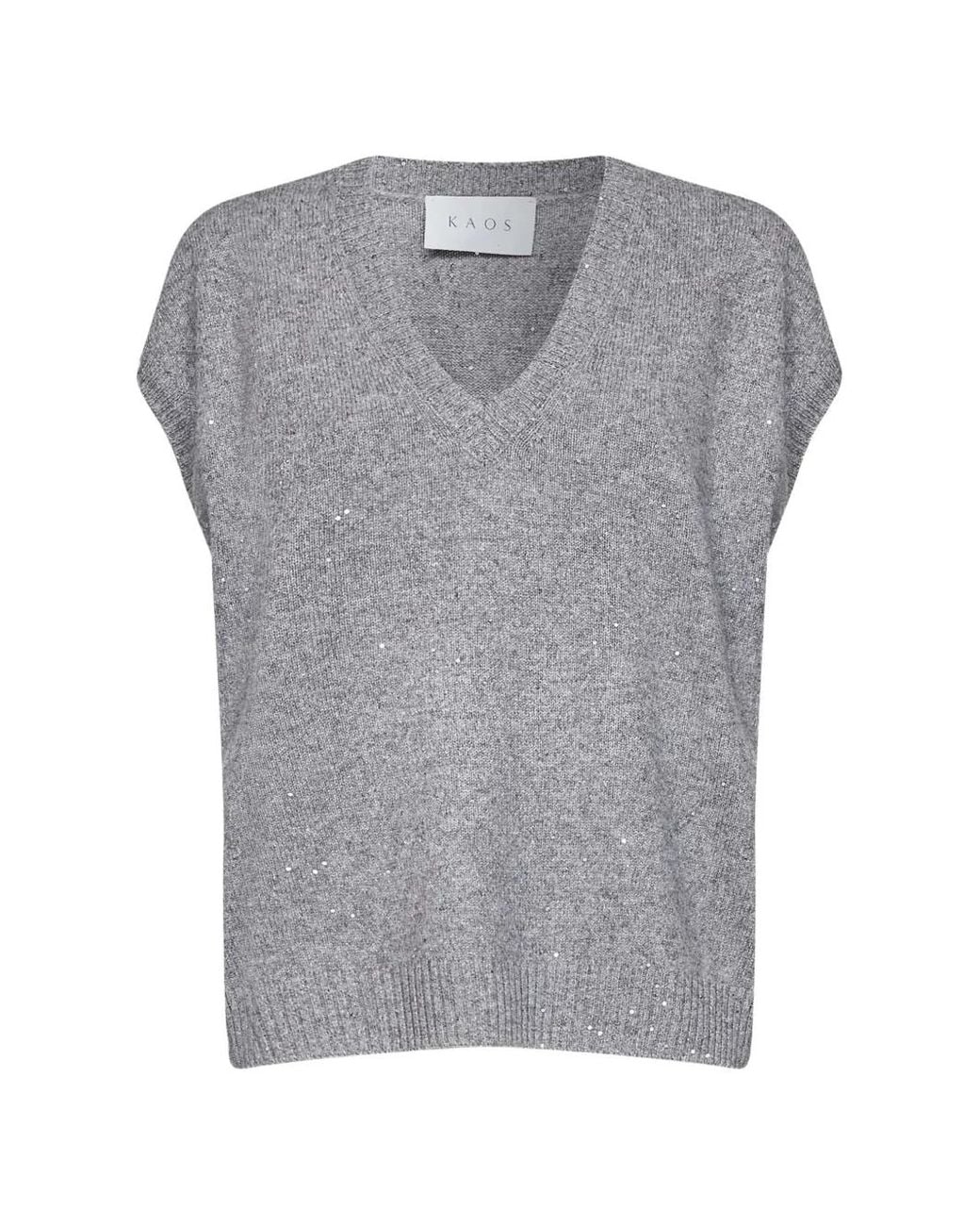 Kaos Gray Sequin-Embellished V-Neck Sweater