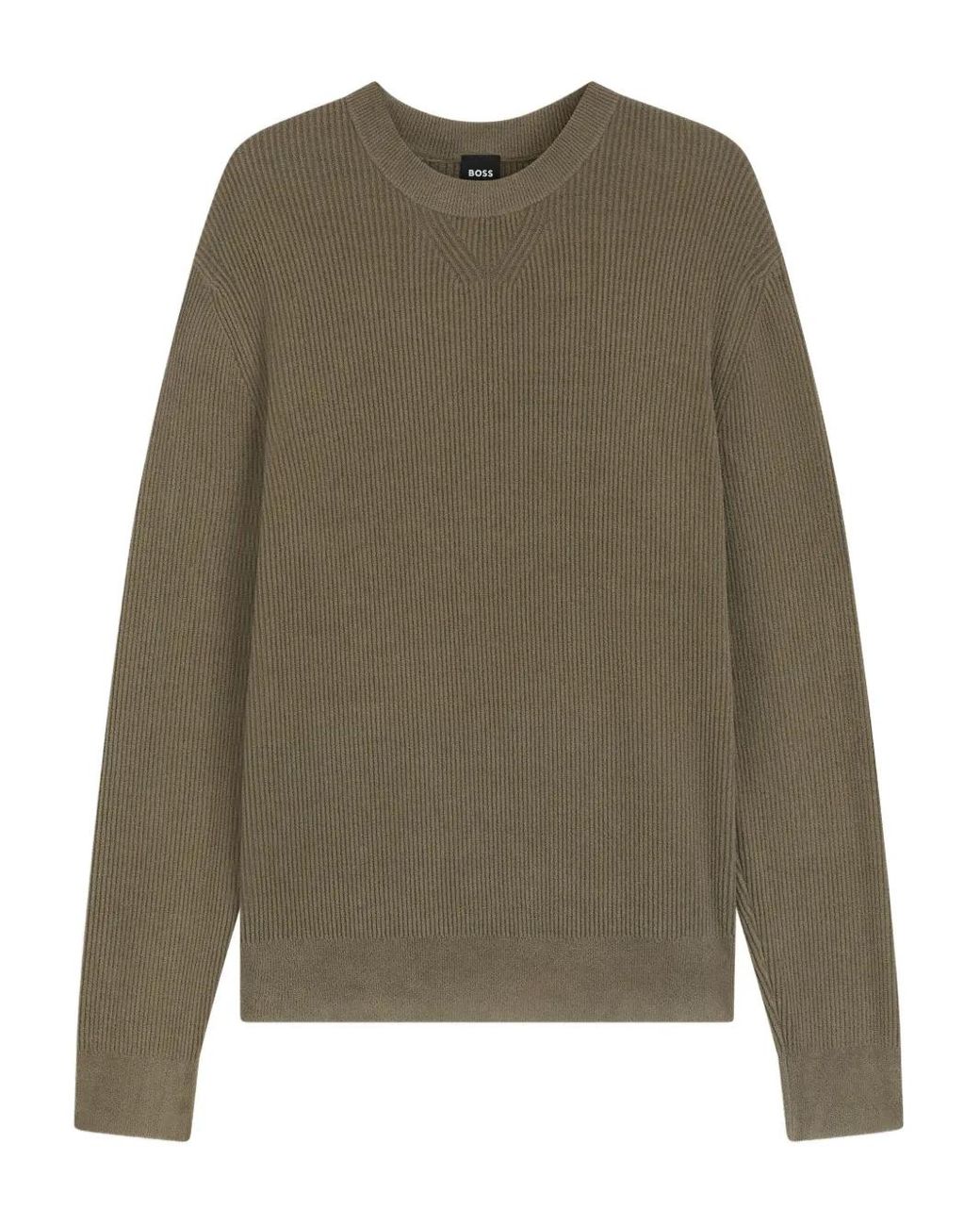 Boss Green Ribbed Crew-Neck Sweater for men