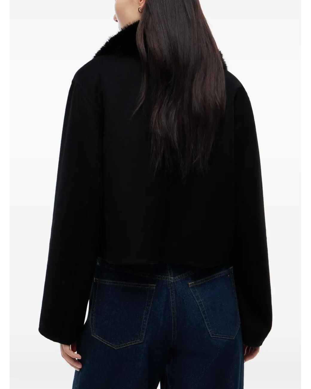 Tommy Hilfiger Black Veste Boutonnée À Col En Fourrure Artificielle