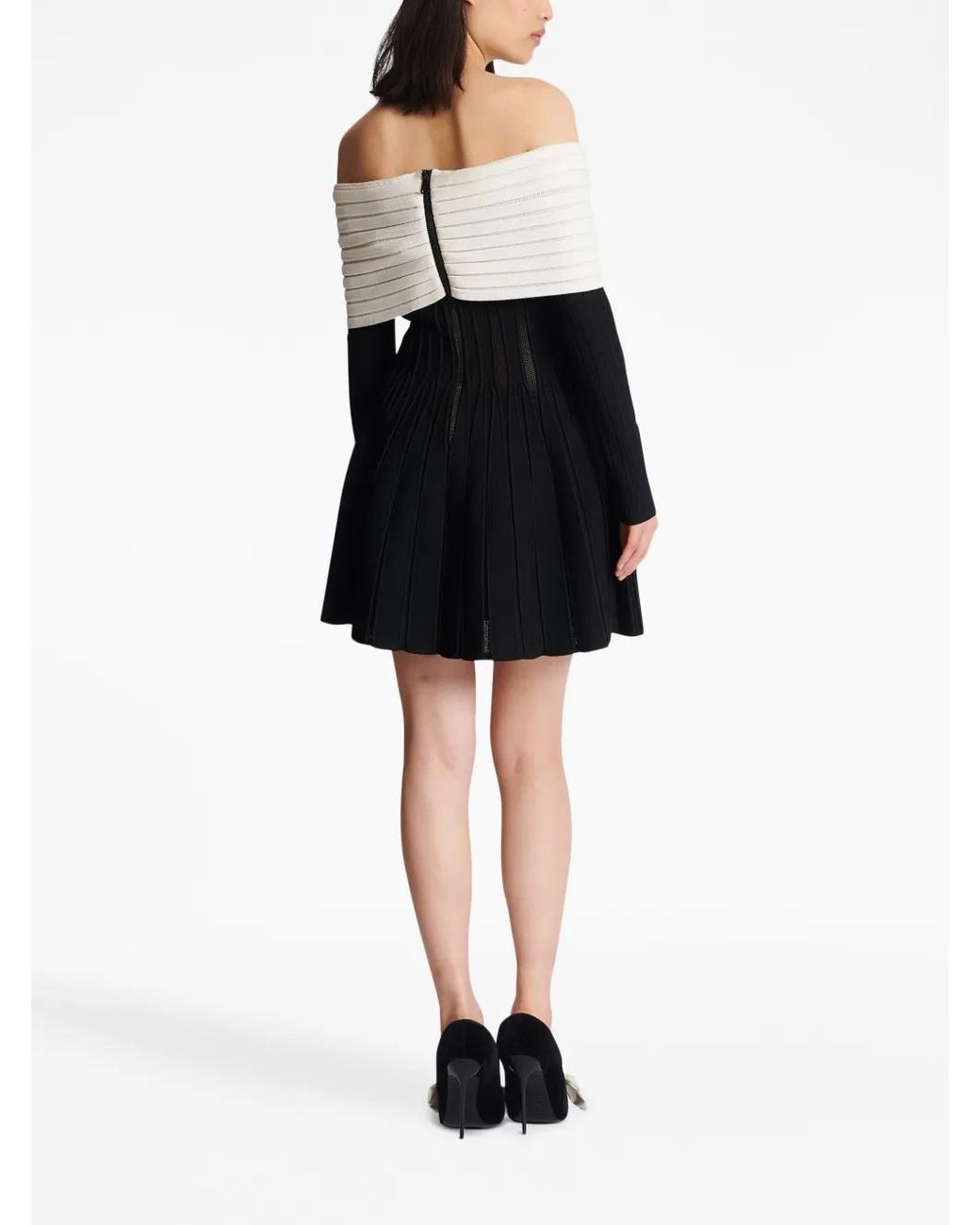 Balmain Off-Shoulder Gebreide Minijurk in het Black