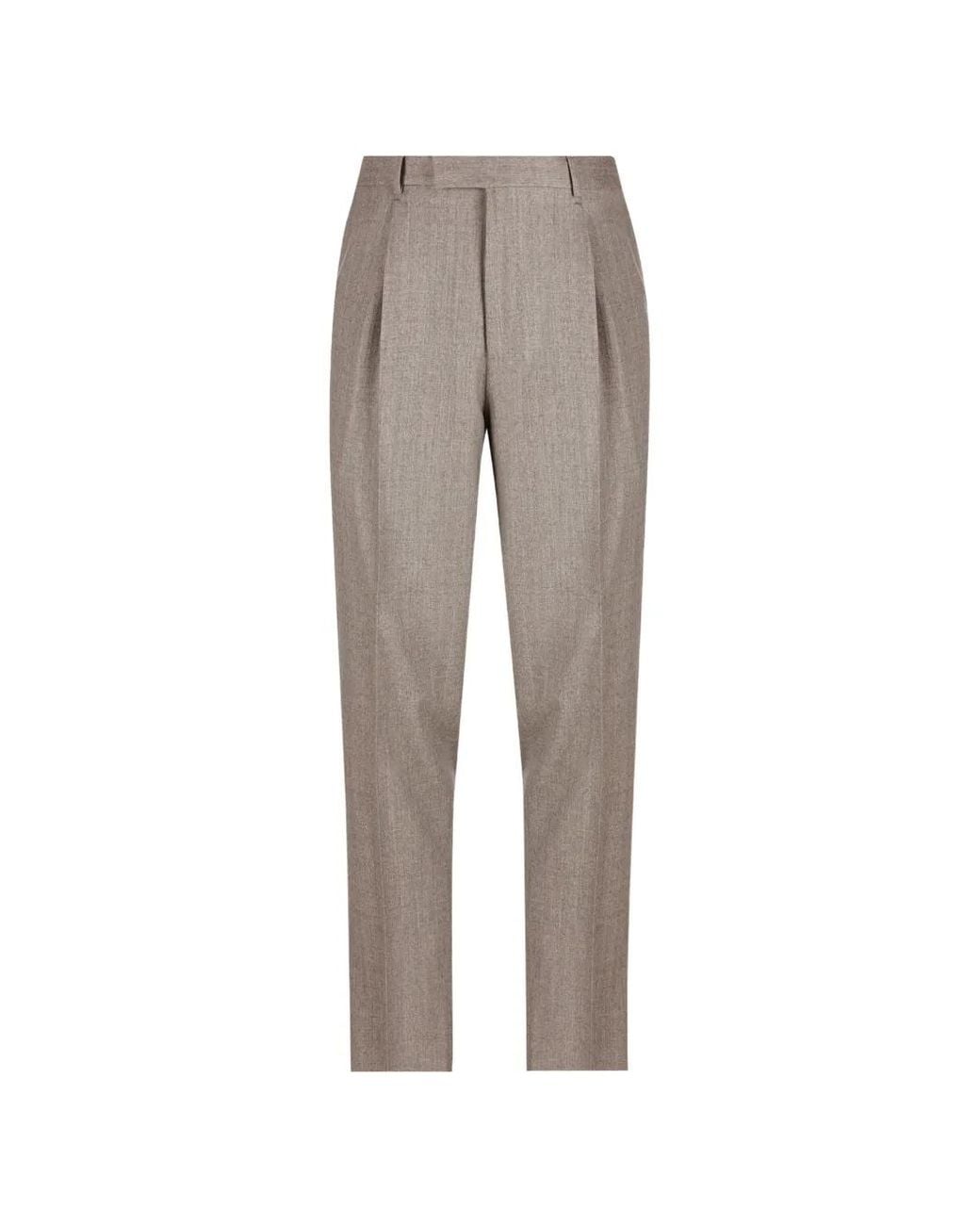 Zegna Gray Pleated Tailored Trousers for men