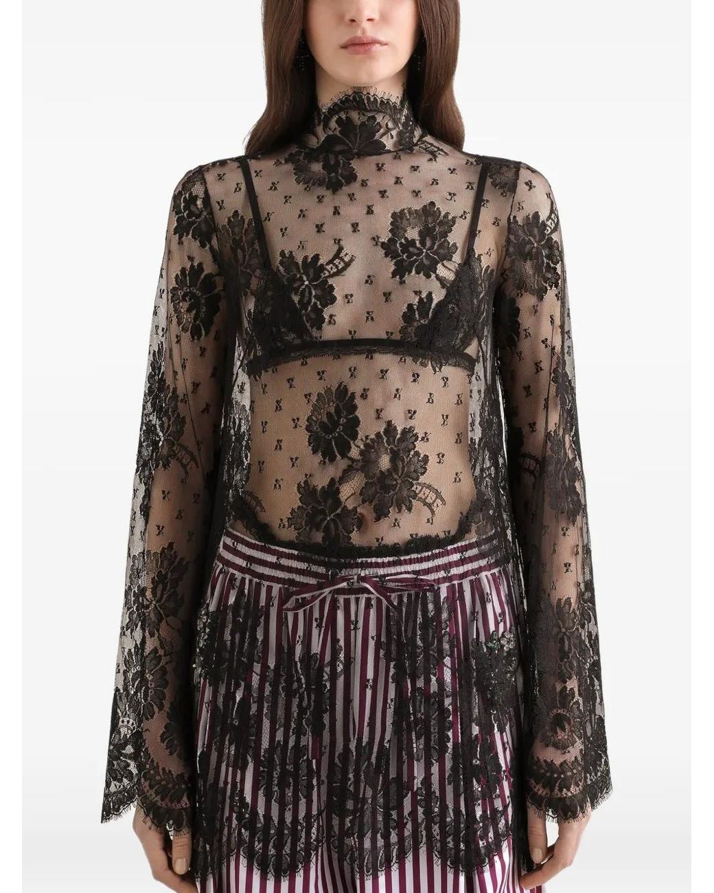 Dolce & Gabbana Black Lace Dress With High-Neck