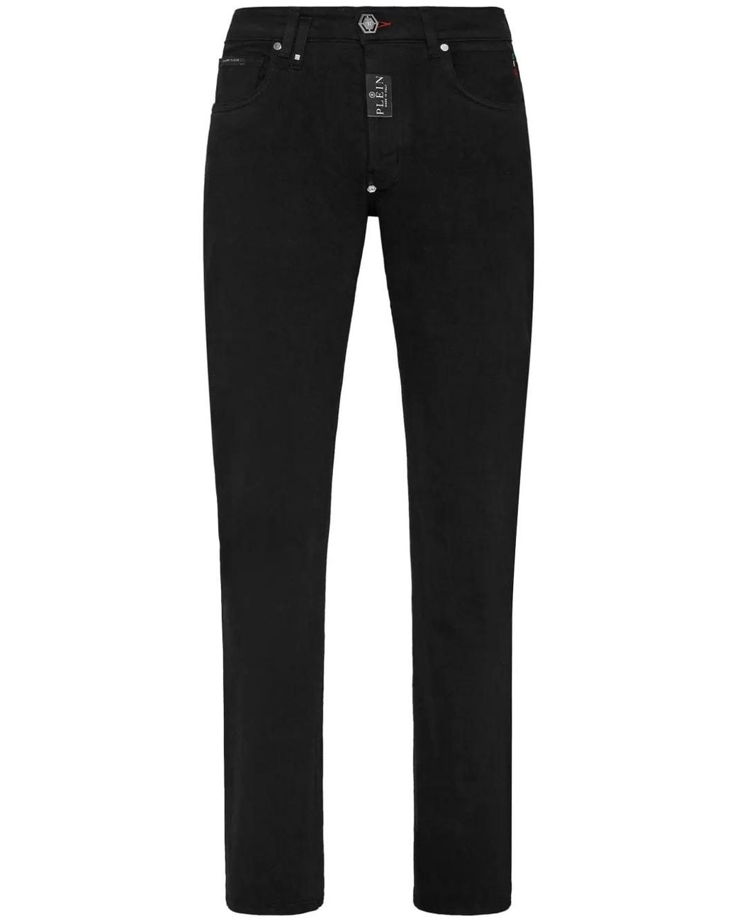 Philipp Plein Black Supreme Logo-Plaque Straight-Leg Jeans for men