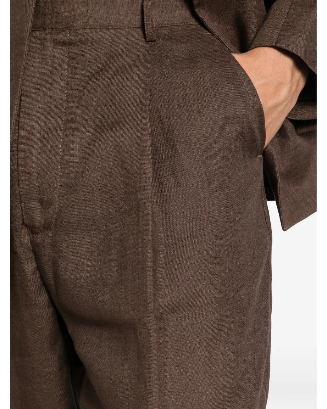 MARSĒM Brown Pleated-Front Tailored Trousers for men