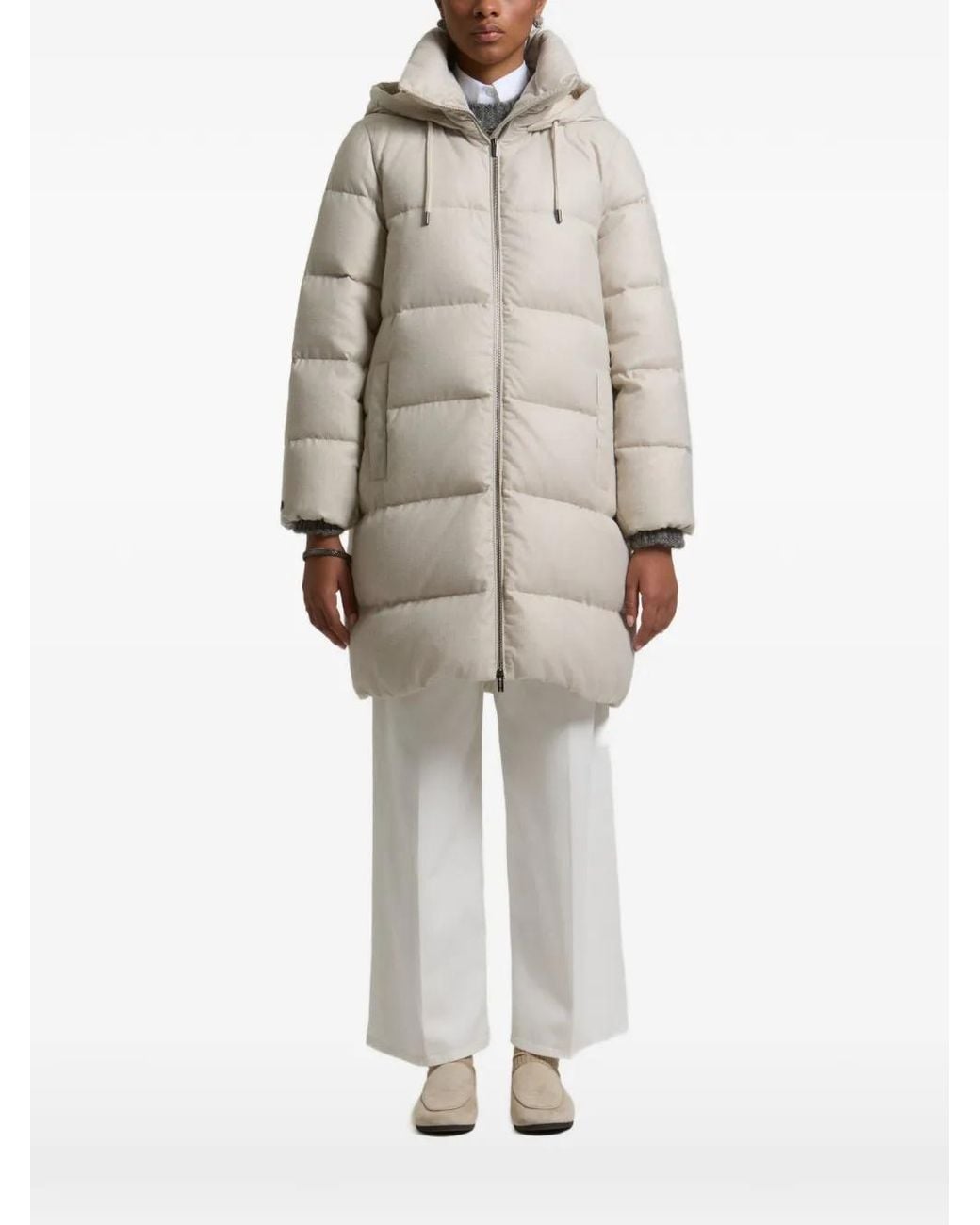 Peserico Natural Quilted Hooded Down Coat