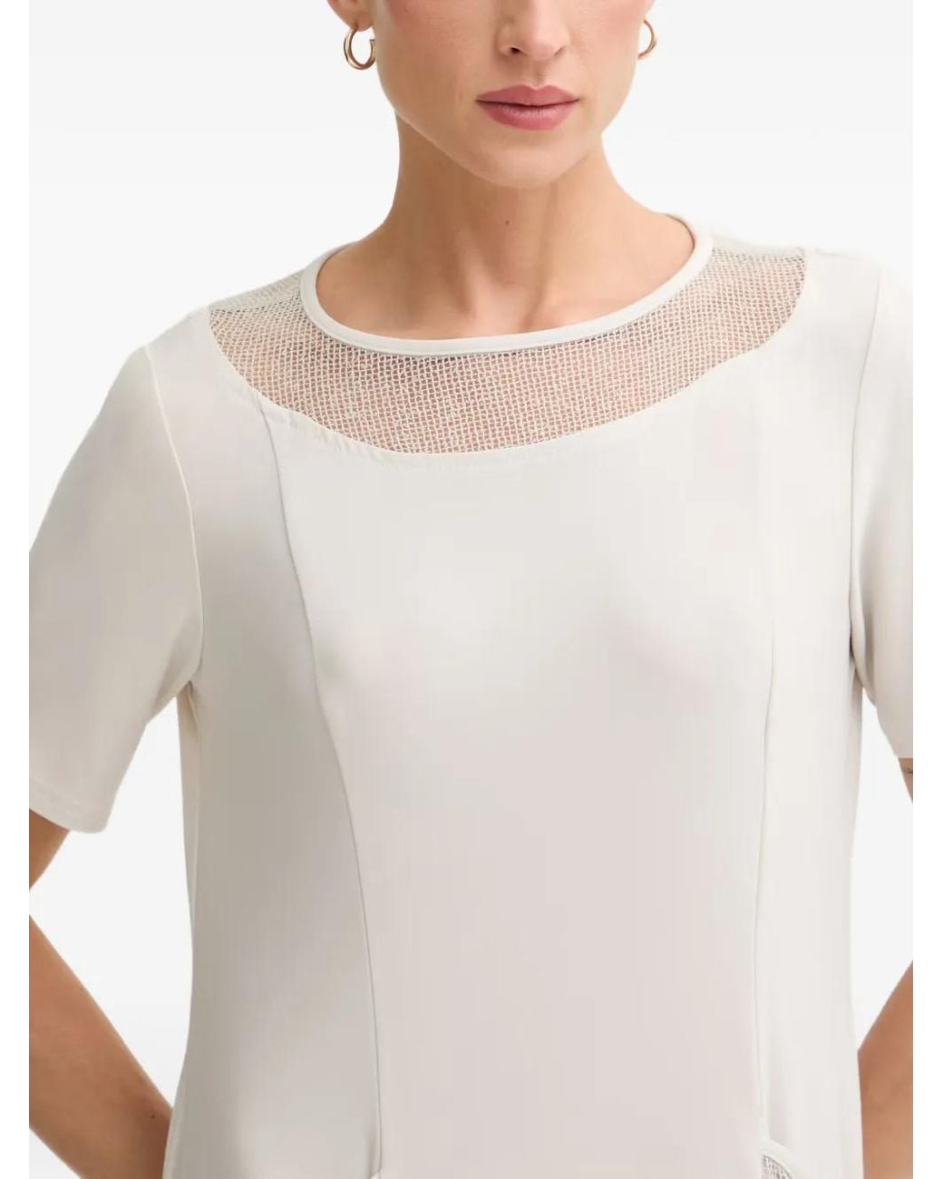 Joseph Ribkoff White Mesh-Panel Short-Sleeve Mini Dress
