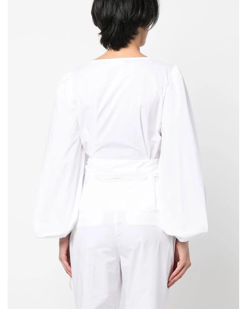 P.A.R.O.S.H. White Side-Tie Crop-Sleeve Blouse