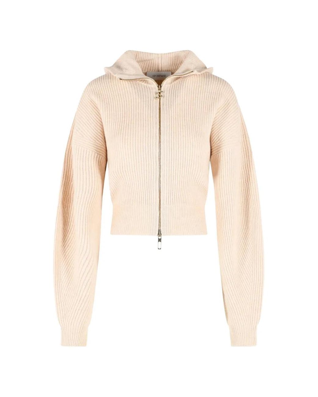 Sportmax Natural Ribbed-Knit Hooded Cardigan