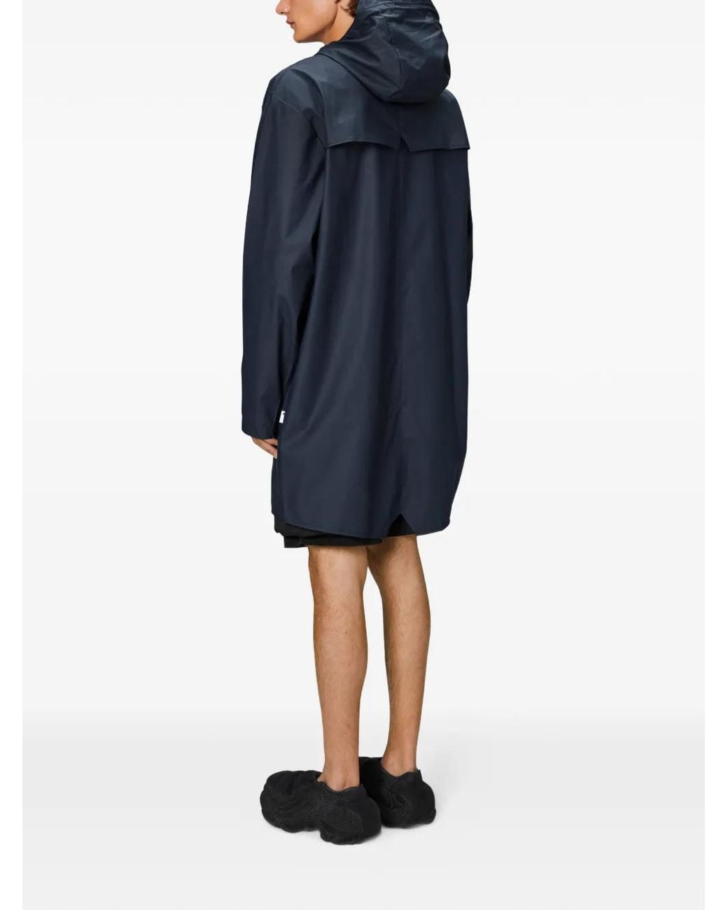 Rains Blue Button-Fastening Hooded Coat