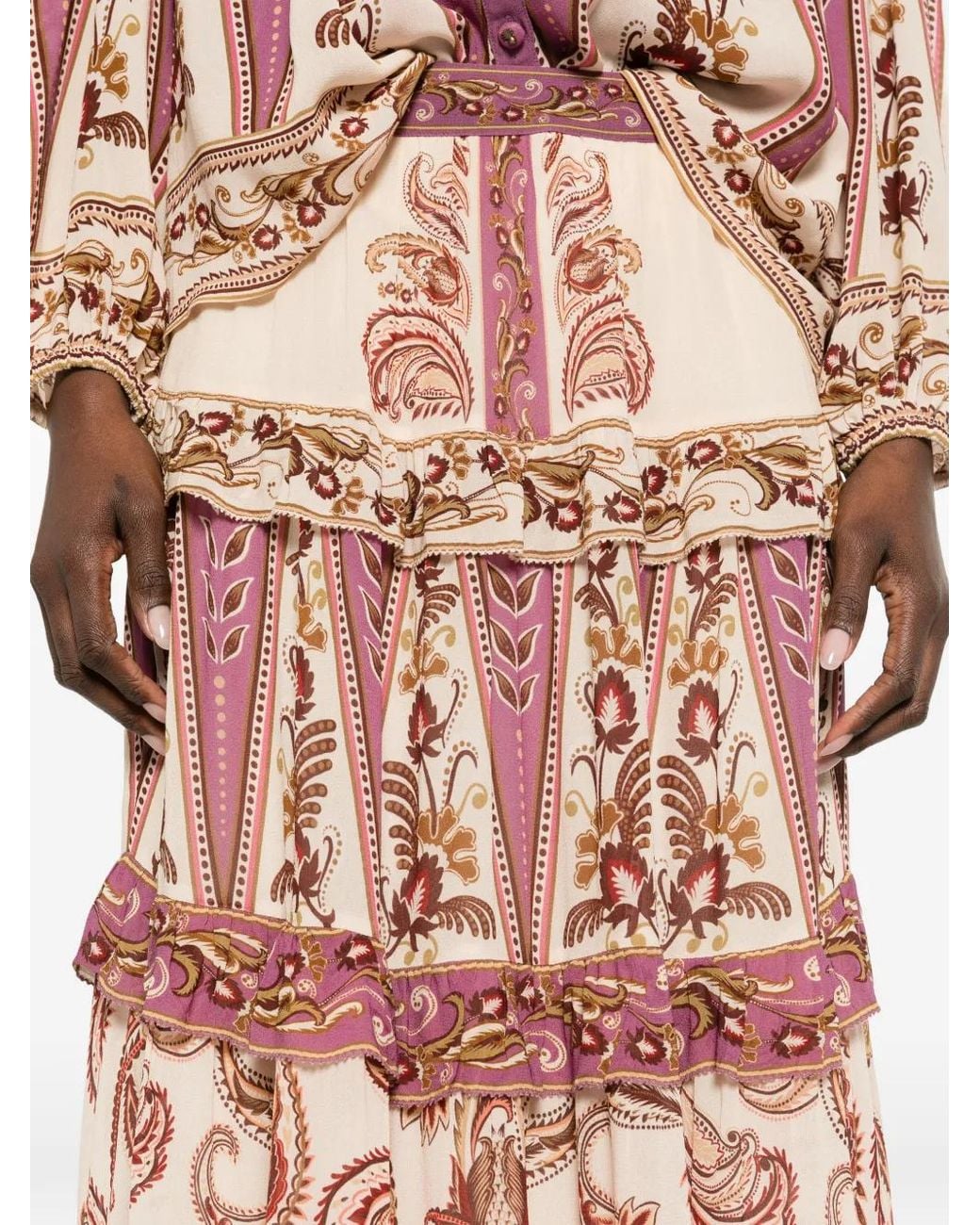 Farm Rio Pink Paisley Print Tiered Skirt