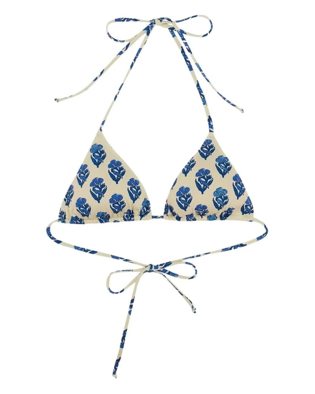 Mc2 Saint Barth Blue Floral-Print Bikini Top