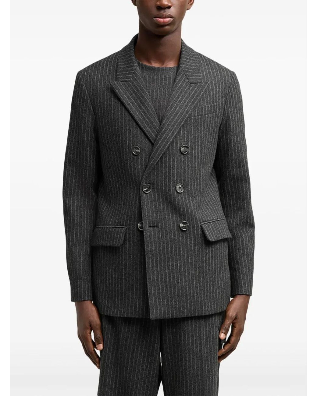 AMI Black Pinstriped Double-Breasted Blazer for men
